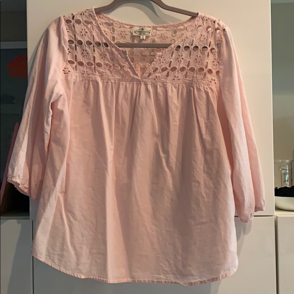 Flowy Light Pink Blouse with Floral Cut Outs